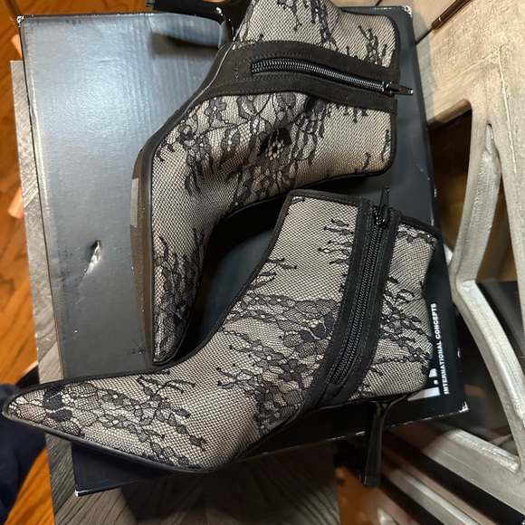 INC International Concepts Black Lace Pointed Toe Heeled Booties - Picture 4 of 8